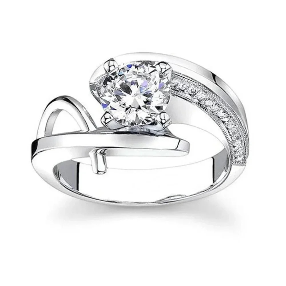 🎊 Create Irregular Pure Round Gemstone CZ Twisted Rings for Women, EVGG1557